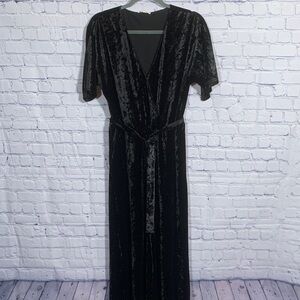 Mystree Womens Crushed Velvet Jumpsuit Short Sleeve Black Size M Whimsigoth Goth